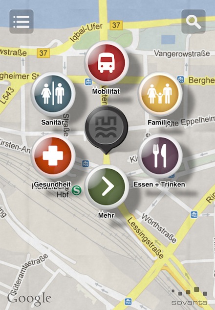 Hauptmenü der Heidelberg-App.