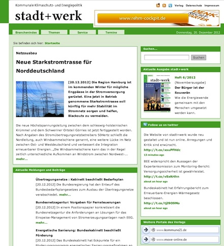 Die Website der Zeitschrift stadt+werk in neuem Design.