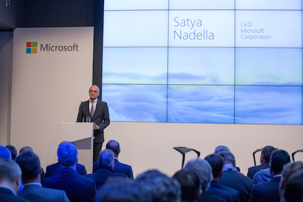 Microsoft-CEO Satya Nadella kündigte in Berlin Cloud-Dienste aus deutschen Rechenzentren an.