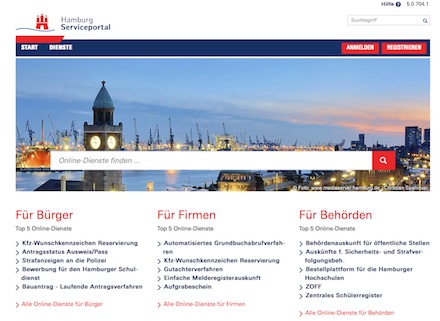 Hamburger Online-Serviceportal in neuem Design.