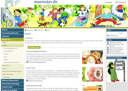 Überarbeitet wurde im Zuge des Relaunches unter anderem das Kinderportal der Stadt Münster.