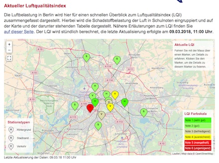 Über die Luftqualität an unterschiedlichen Standorten in Berlin informiert ein neu eingerichtetes Web-Portal.