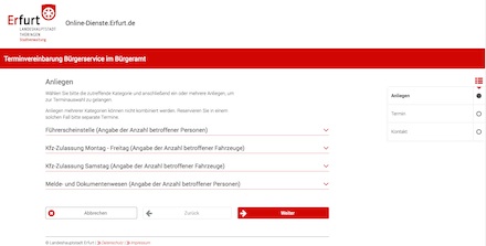 Termine für das Erfurter Bürgeramt können online vereinbart werden.