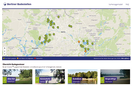 Berliner Badestellen samt Wasserqualität tagesaktuell im Web.