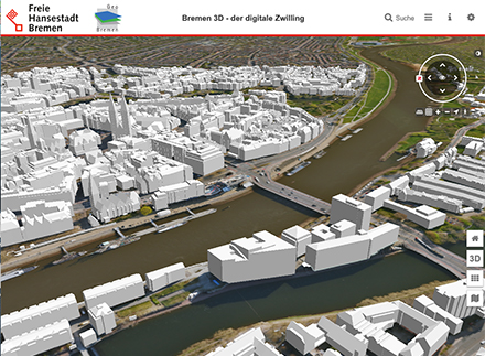 Über das 3D-Modell können Bürger die Stadt Bremen digital überfliegen oder durchstreifen.