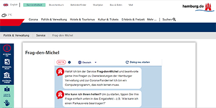 Der Hamburger Chatbot Frag-den-Michel kann jetzt auch aktuelle Informationen zu COVID-19 liefern.
