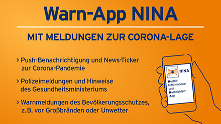 Die bundesweite Warn-App NINA sendet ab sofort Meldungen zur Corona-Lage.