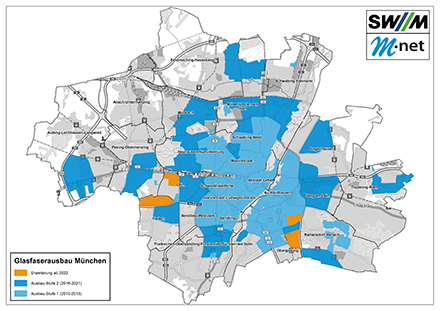 Mit 17.000 zusätzlichen Netzanschlüssen versorgen die Stadtwerke München (SWM) und Glasfaseranbieter M-net die bayerische Landeshauptstadt.