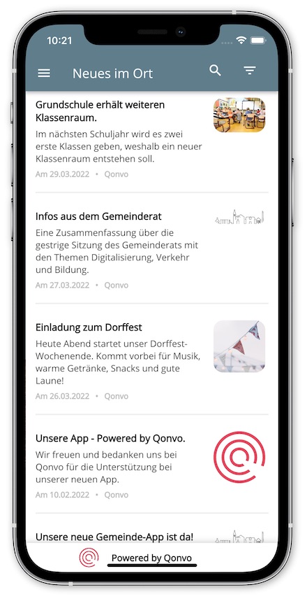 Die von Qonvo entwickelte App Commutio dient Kommunen als Kommunikationsplattform.