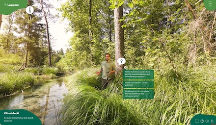 „Stadt-Wald-Bäche 360º“ motiviert zum genauen Hinschauen und lädt zum aktiven Erkunden des digitalen Stadtwaldes ein.