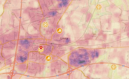 Geoservice zeigt kühle Orte im Kreis Unna.