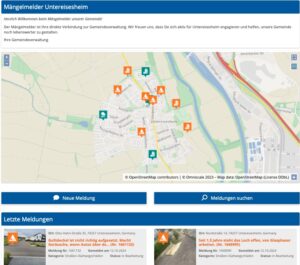 Screenshot der Karte zum Mängelmelder Untereisesheim