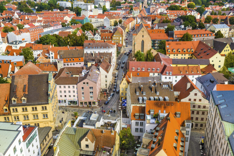 Augsburger Altstadt aus der Vogelperspektive.