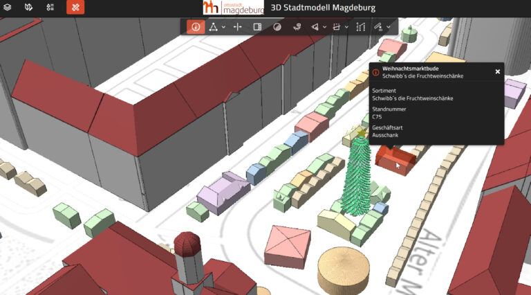 Screenshot des 3D-Modells des Magdeburger Weihnachtsmarktes