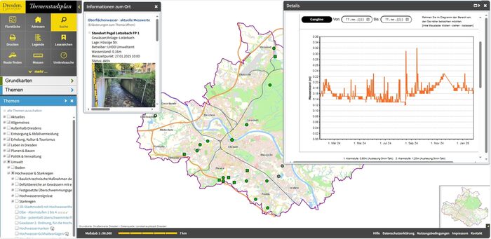 Screenshot mit Daten aus der Starkregenkarte Dresden.