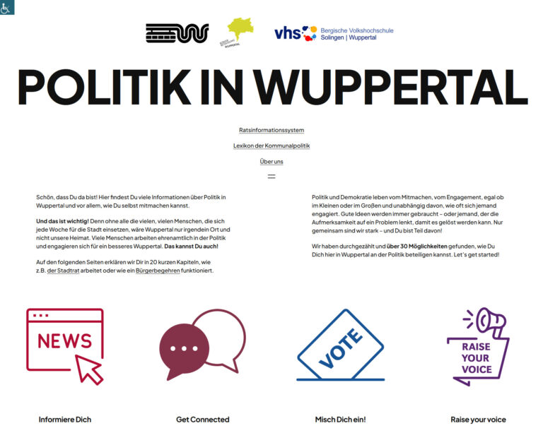 Screenshot der Seite "Politik in Wuppertal"